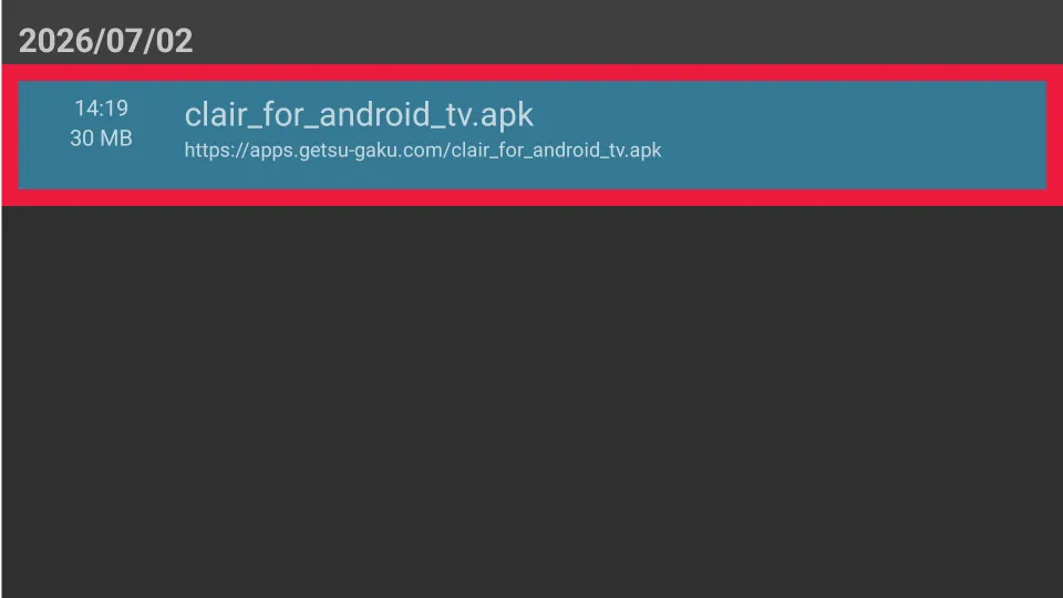 clair_for_android_tv.apkを選択